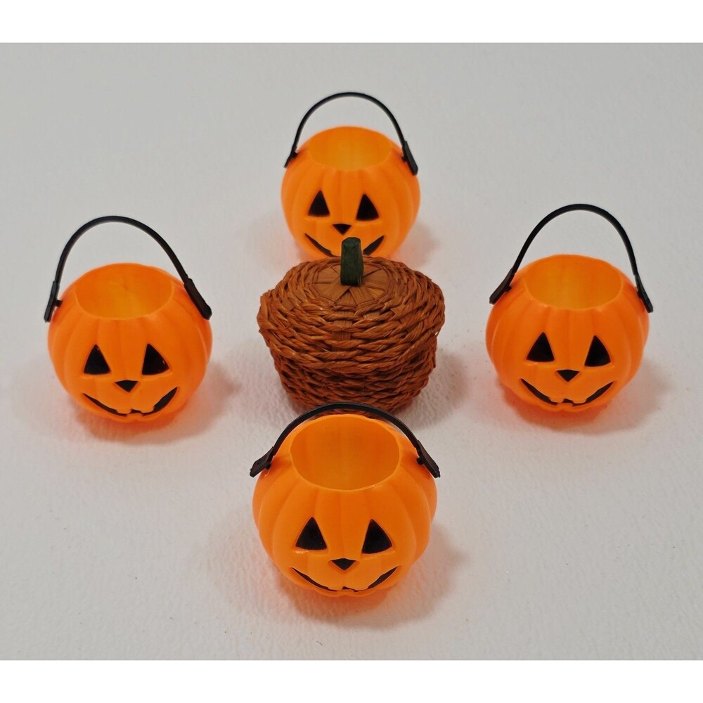 VINTAGE HALLOWEEN Autumn Fall Decor PUMPKIN BASKETS JACK-O-LANTERN